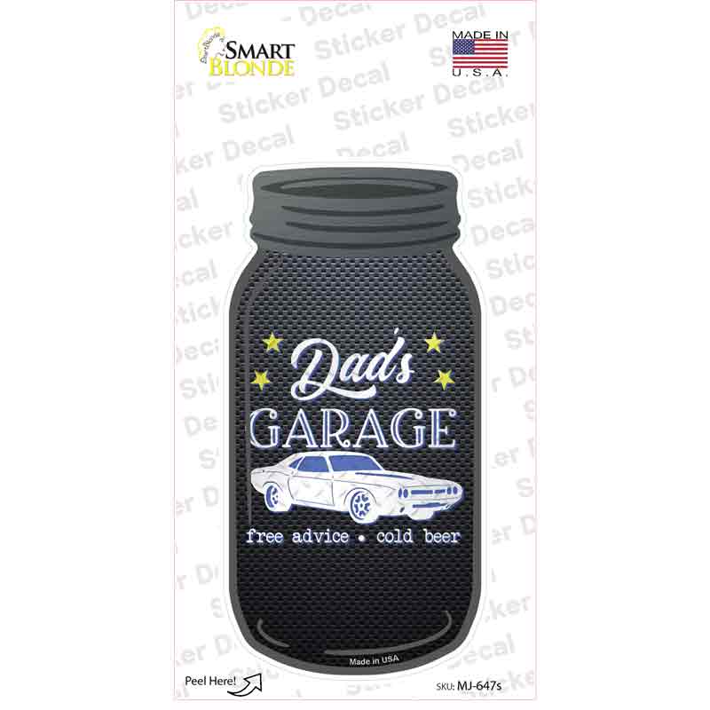 MJ-647s-M Dads Garage Blue Novelty Mason Jar Sticker Decal, Medium