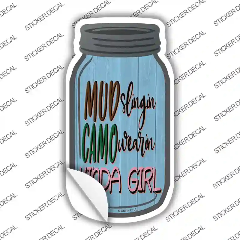 MJ-665s-S Mud Slinging Camo Wearing Novelty Mason Jar Sticker Decal, Small