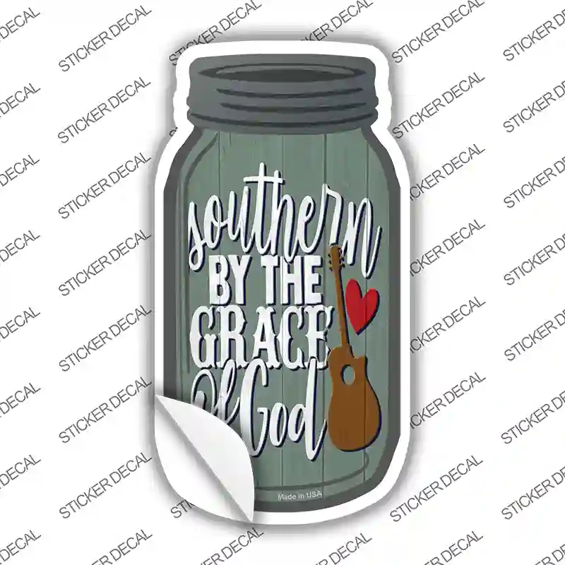 MJ-685s-L Southern By the Grace of God Novelty Mason Jar Sticker Decal, Large