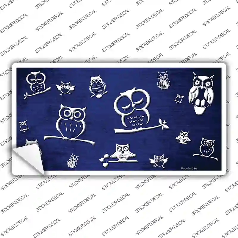 LP-7740s-S Blue White Owl Oil Rubbed Novelty Sticker Decal, Small