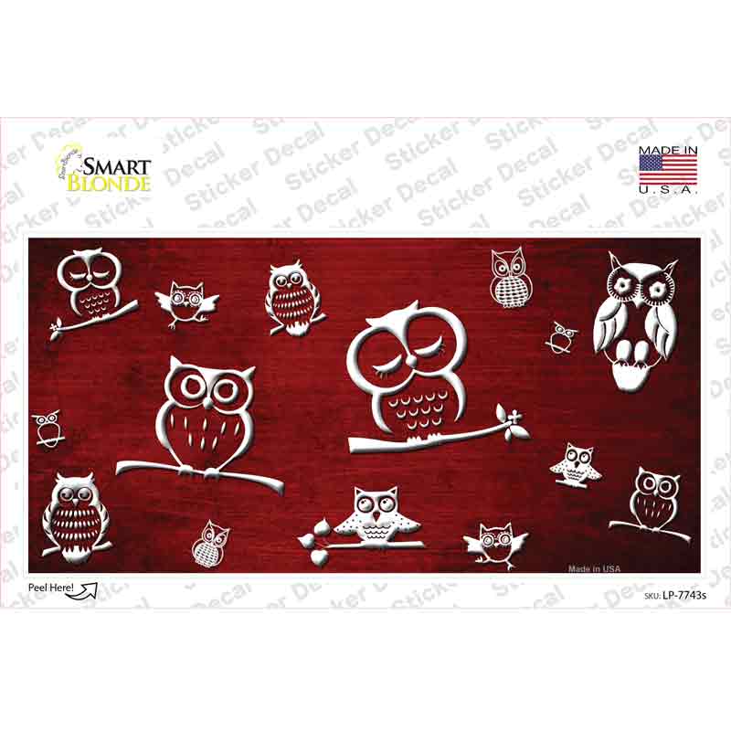 LP-7743s-M Red White Owl Oil Rubbed Novelty Sticker Decal, Medium