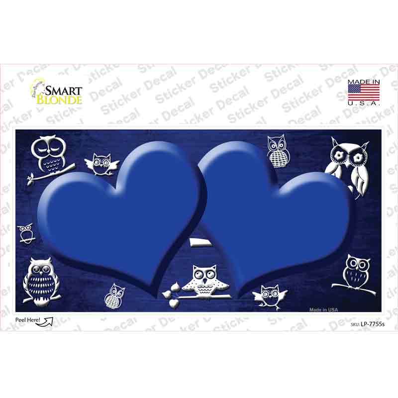 LP-7755s-M Blue White Owl Hearts Oil Rubbed Novelty Sticker Decal, Medium