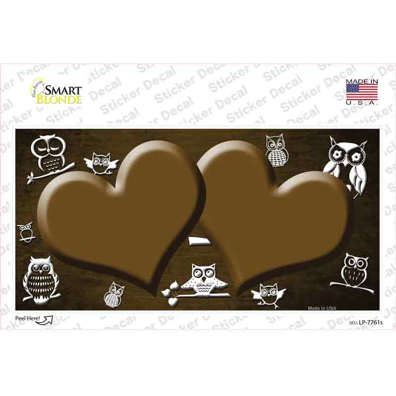 LP-7761s-M Brown White Owl Hearts Oil Rubbed Novelty Sticker Decal, Medium