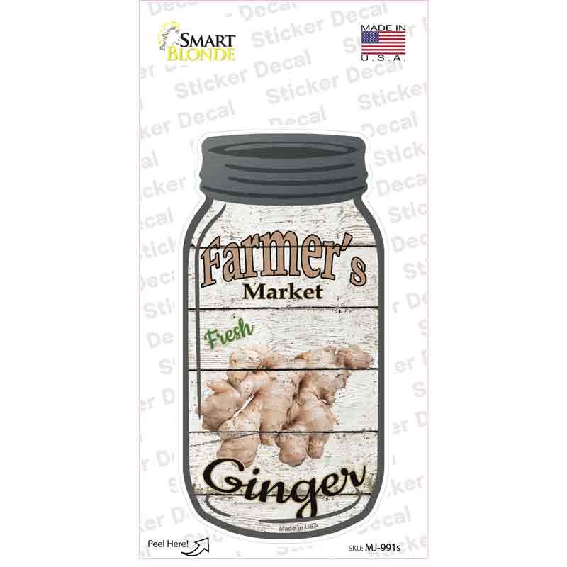 MJ-991s-M Ginger Farmers Market Novelty Mason Jar Sticker Decal, Medium