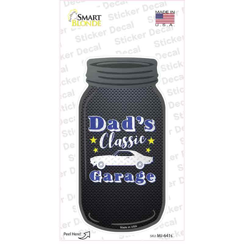 MJ-641s-M Dads Classic Garage Blue Novelty Mason Jar Sticker Decal, Medium