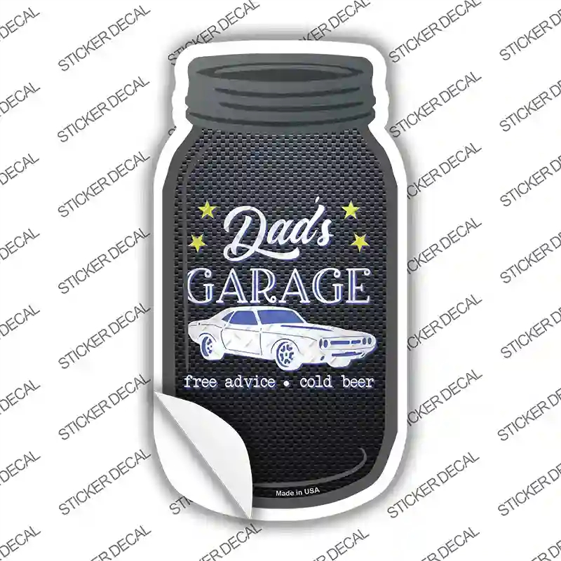 MJ-647s-S Dads Garage Blue Novelty Mason Jar Sticker Decal, Small