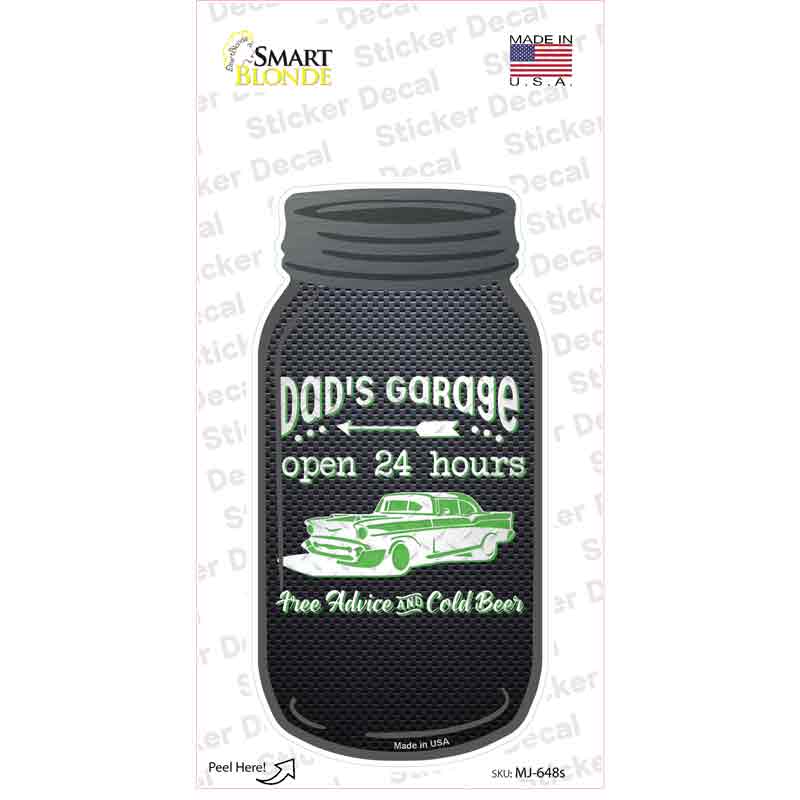 MJ-648s-M Dads Garage Green Classic Car Novelty Mason Jar Sticker Decal, Medium