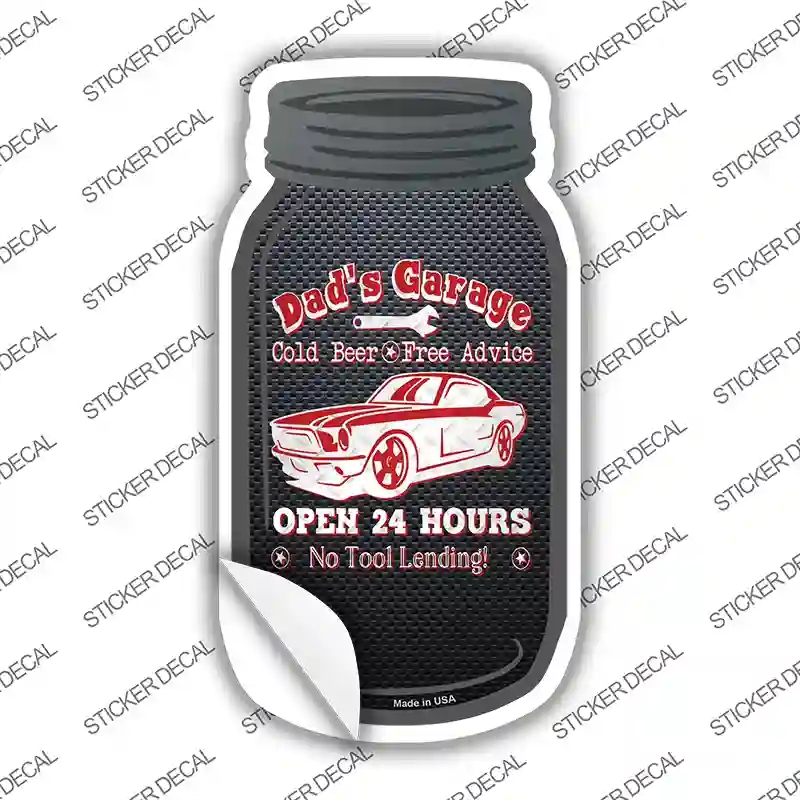 MJ-651s-S Dads Garage Red Novelty Mason Jar Sticker Decal, Small