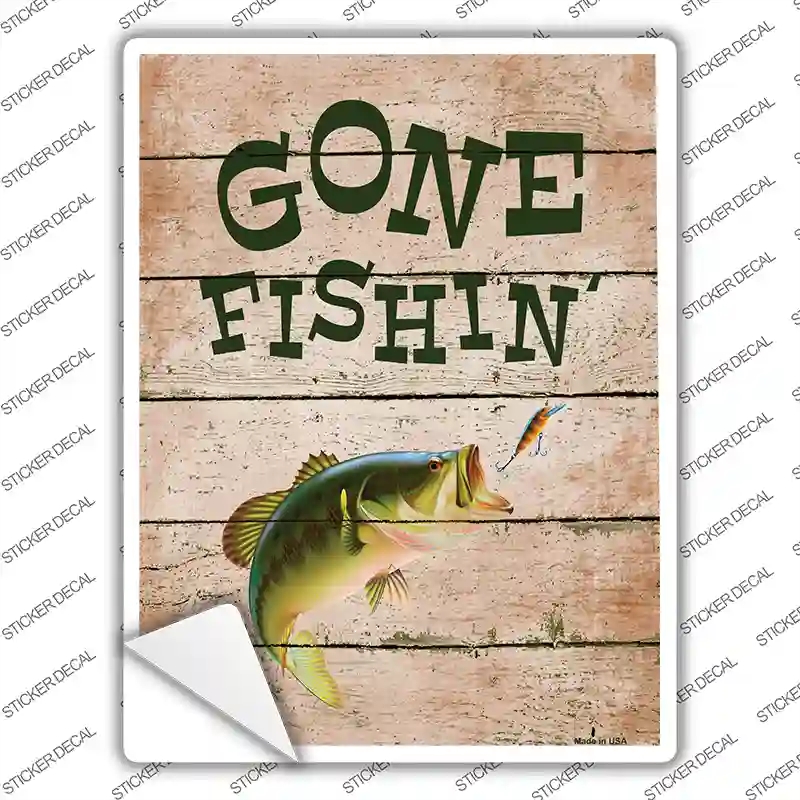 P-1176s-S Gone Fishing Novelty Rectangle Sticker Decal, Small