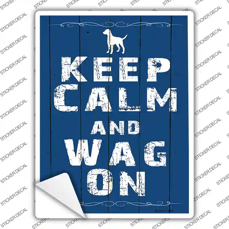 P-1193s-L Keep Calm Wag on Novelty Rectangle Sticker Decal, Large