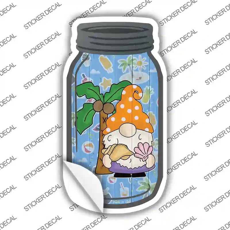 MJ-693s-L Gnome with Shells Novelty Mason Jar Sticker Decal, Large