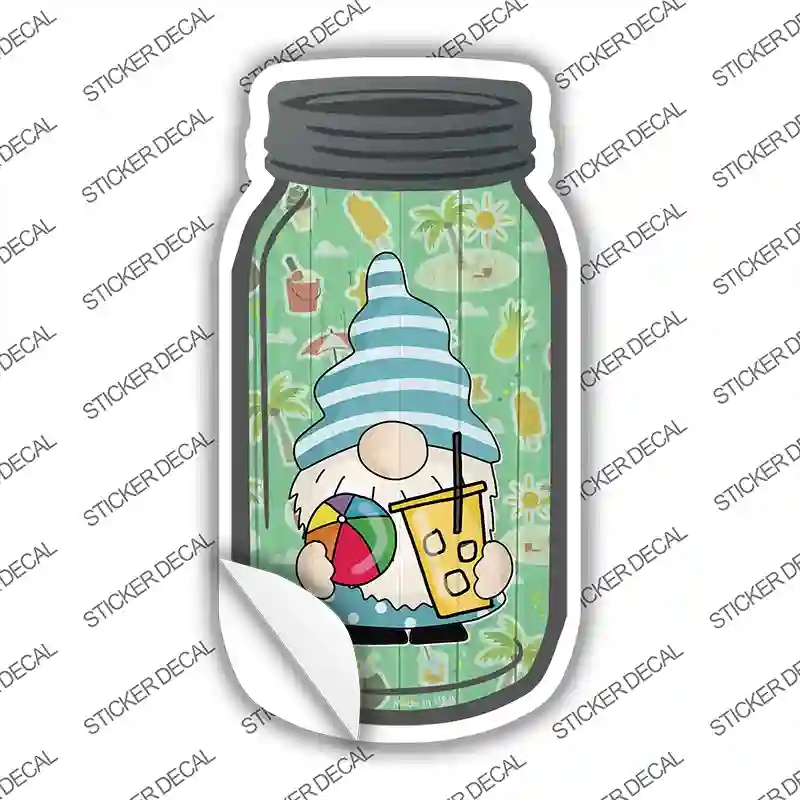 MJ-694s-S Gnome with Beachball Novelty Mason Jar Sticker Decal, Small