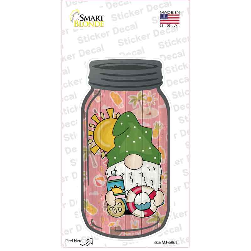 MJ-696s-M Gnome with Sunscreen Novelty Mason Jar Sticker Decal, Medium
