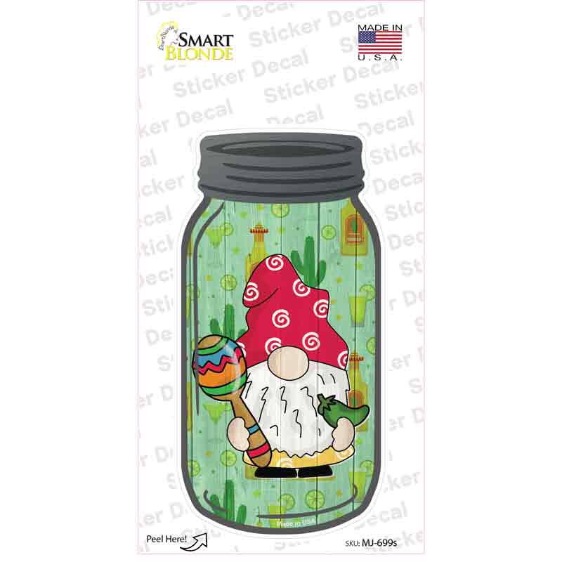 MJ-699s-M Gnome with Maracca Novelty Mason Jar Sticker Decal, Medium