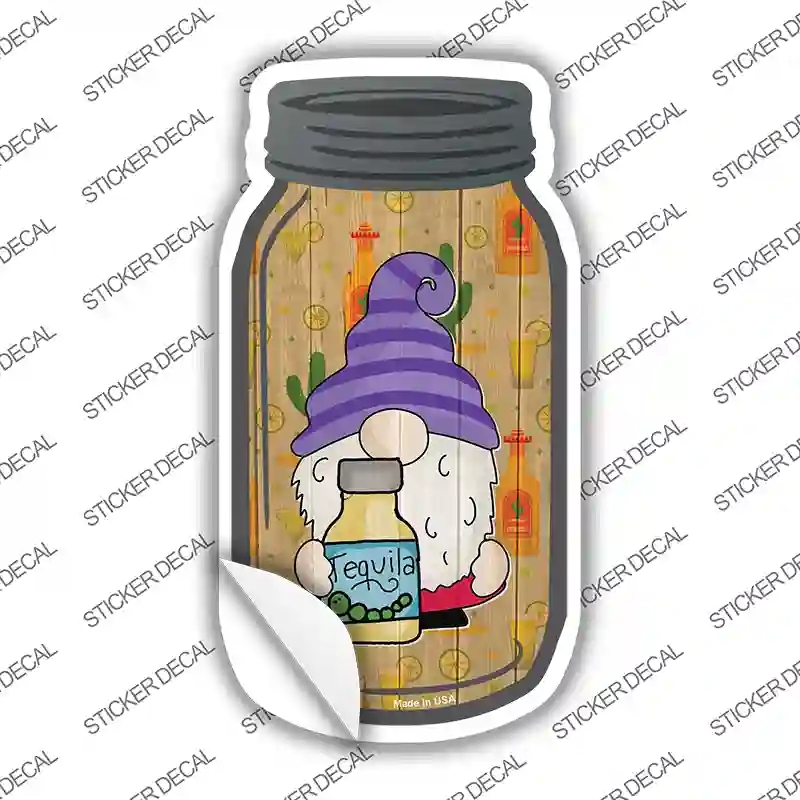 MJ-703s-S Gnome with Tequila Novelty Mason Jar Sticker Decal, Small