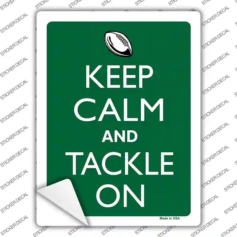 P-2107s-S Keep Calm & Tackle on Football Novelty Rectangle Sticker Decal, Small