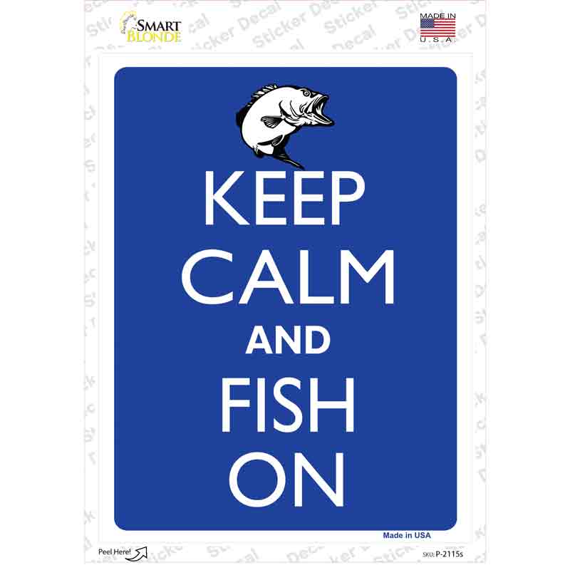 P-2115s-M Keep Calm & Fish on Novelty Rectangle Sticker Decal, Medium