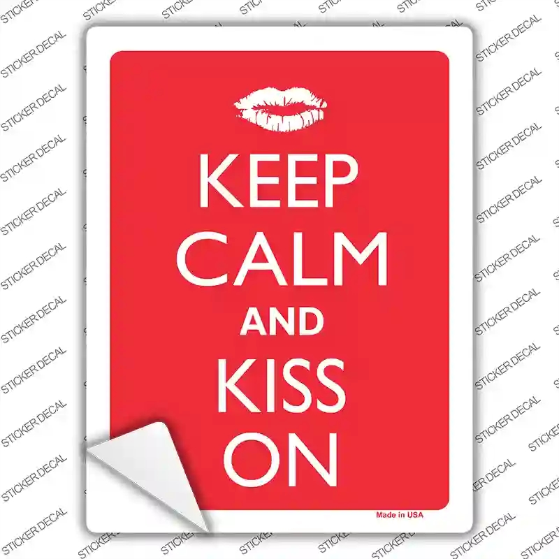 P-2123s-S Keep Calm & Kiss on Novelty Rectangle Sticker Decal, Small