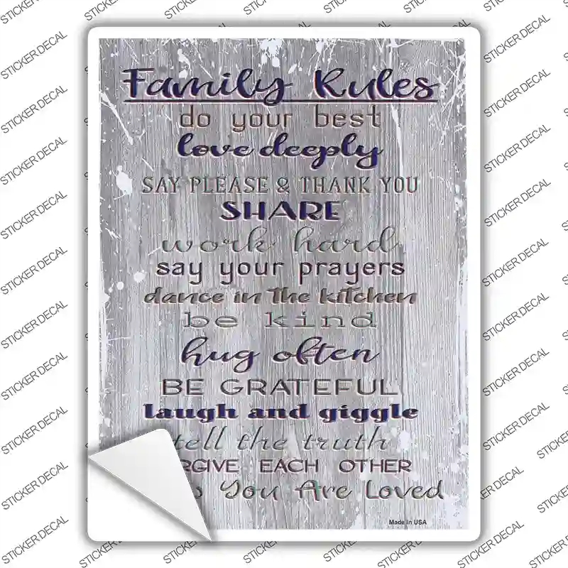 P-3511s-L Family Rules Novelty Rectangular Sticker Decal, Large