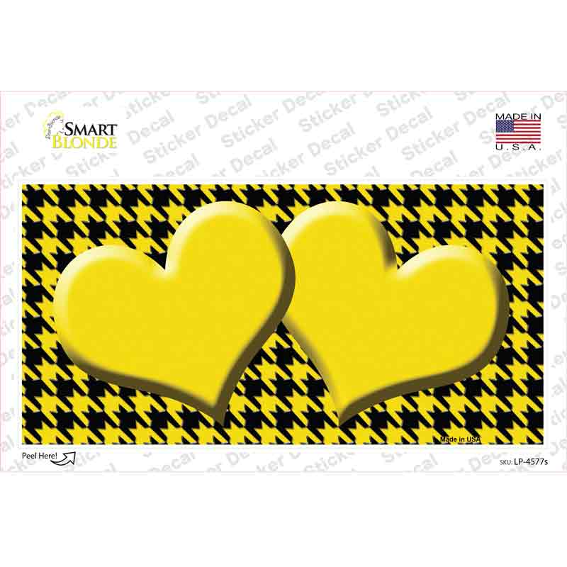 LP-4577s-M Yellow Black Houndstooth Center Hearts Novelty Sticker Decal, Medium