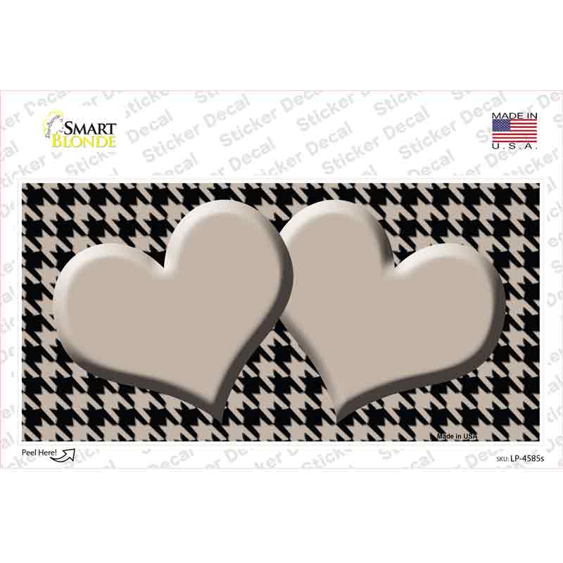 LP-4585s-M Tan Black Houndstooth Center Hearts Novelty Sticker Decal, Medium