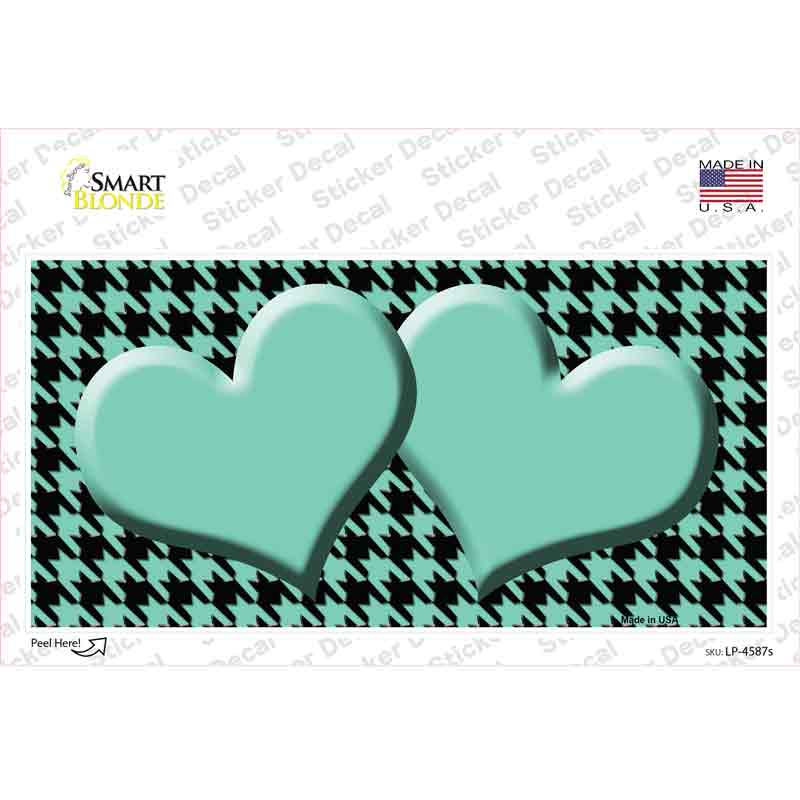 LP-4587s-M Mint Black Houndstooth Center Hearts Novelty Sticker Decal, Medium