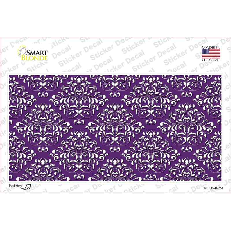 LP-4625s-M Purple White Damask Novelty Sticker Decal, Medium