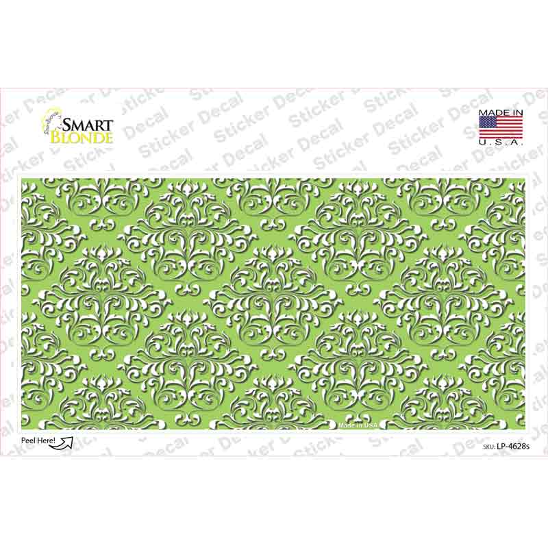 LP-4628s-M Lime Green White Damask Novelty Sticker Decal, Medium