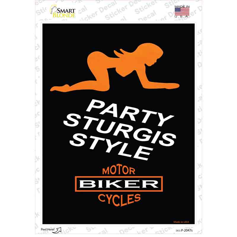P-2047s-M Party Sturgis Style Novelty Rectangle Sticker Decal, Medium