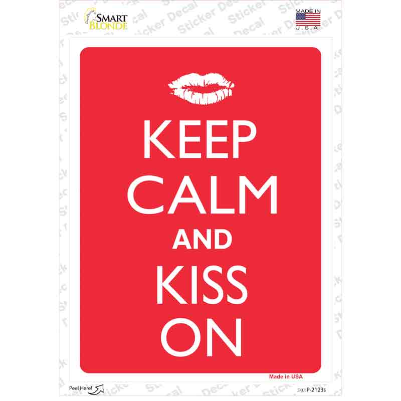 P-2123s-M Keep Calm & Kiss on Novelty Rectangle Sticker Decal, Medium