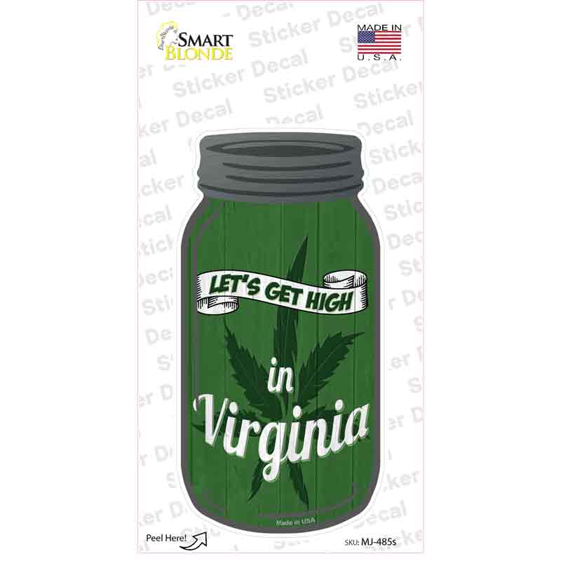 MJ-485s-M Get High Virginia Green Novelty Mason Jar Sticker Decal, Medium
