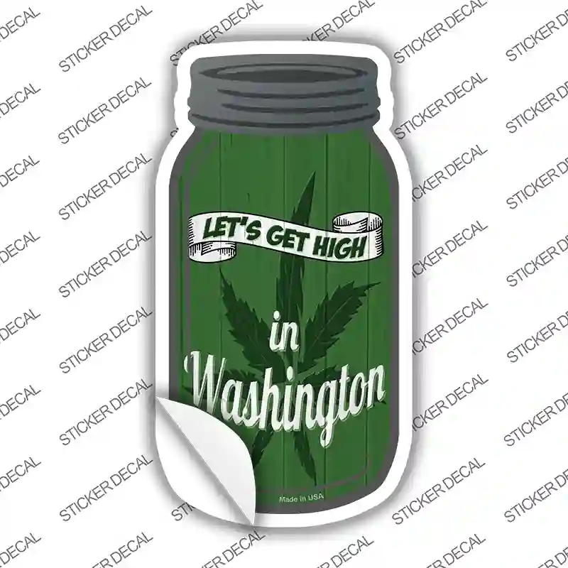 MJ-486s-S Get High Washington Green Novelty Mason Jar Sticker Decal, Small