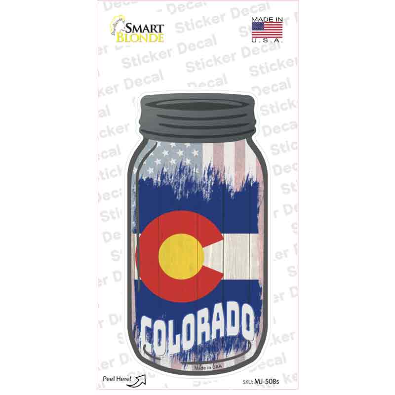 MJ-508s-M Colorado USA Flag Novelty Mason Jar Sticker Decal, Medium