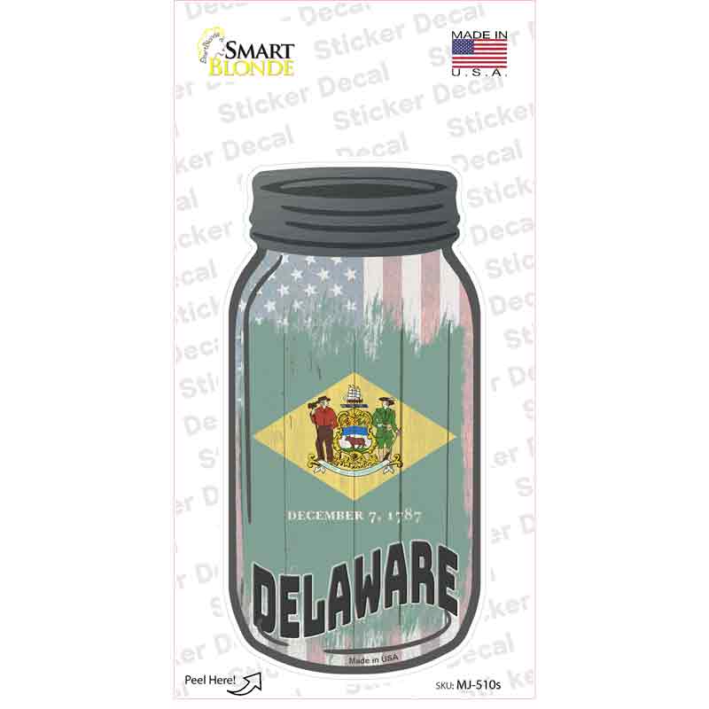 MJ-510s-M Delaware USA Flag Novelty Mason Jar Sticker Decal, Medium