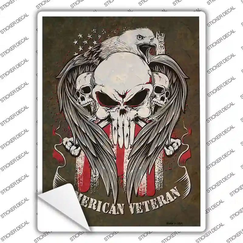 P-3857s-S Skulls American Veteran Novelty Rectangle Sticker Decal, Small