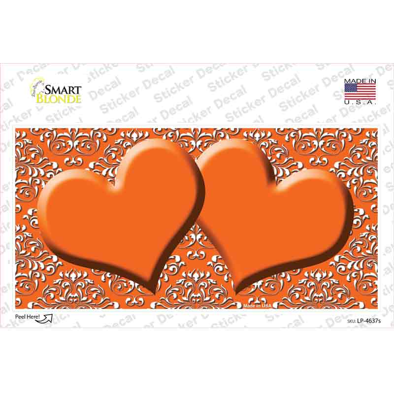 LP-4637s-M Orange White Damask Center Hearts Novelty Sticker Decal, Medium