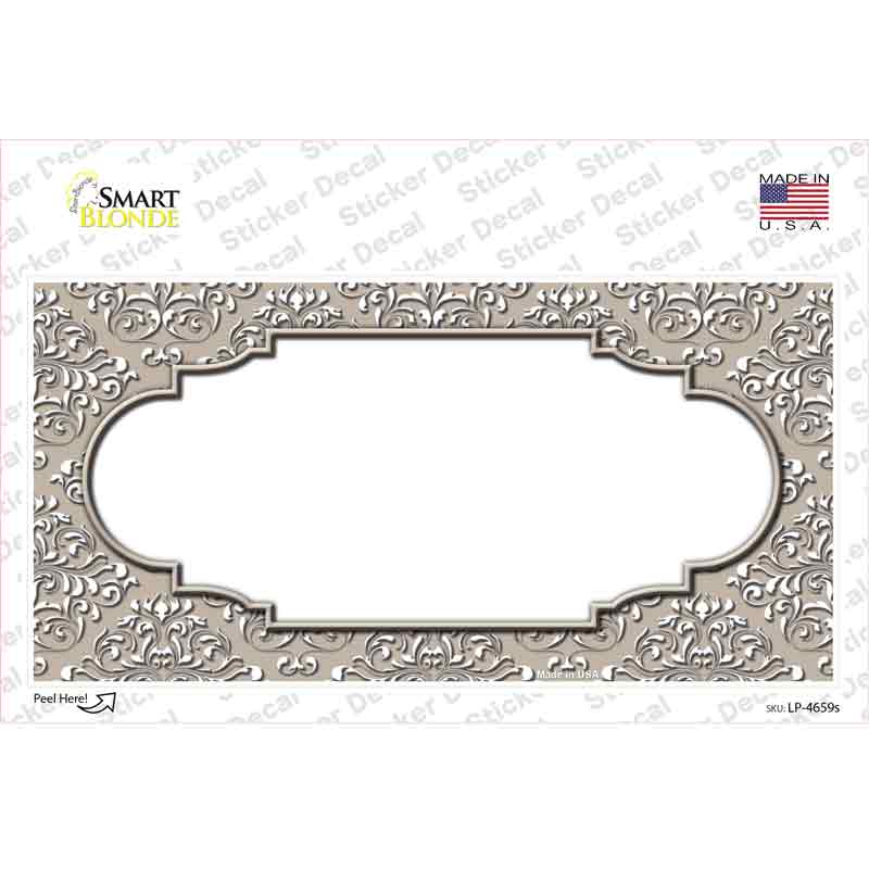 LP-4659s-M Tan White Damask Center Scalloped Novelty Sticker Decal, Medium
