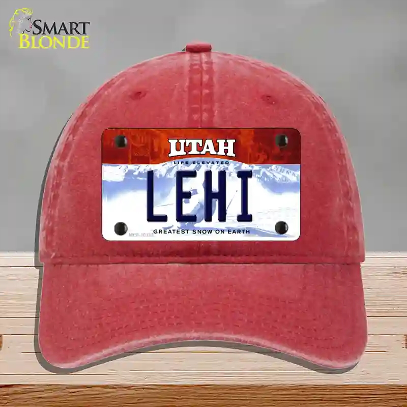 HAT13-MLP-10192 Lehi Utah Novelty License Plate Hat, Unconstructed Cotton - Red