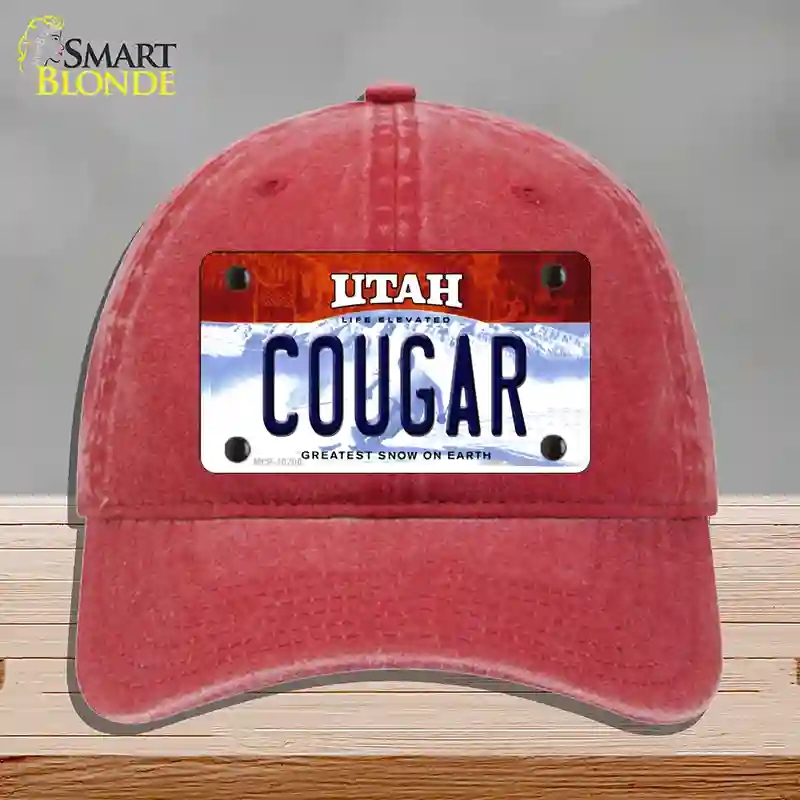 HAT13-MLP-10200 Cougar Utah Novelty License Plate Hat, Unconstructed Cotton - Red