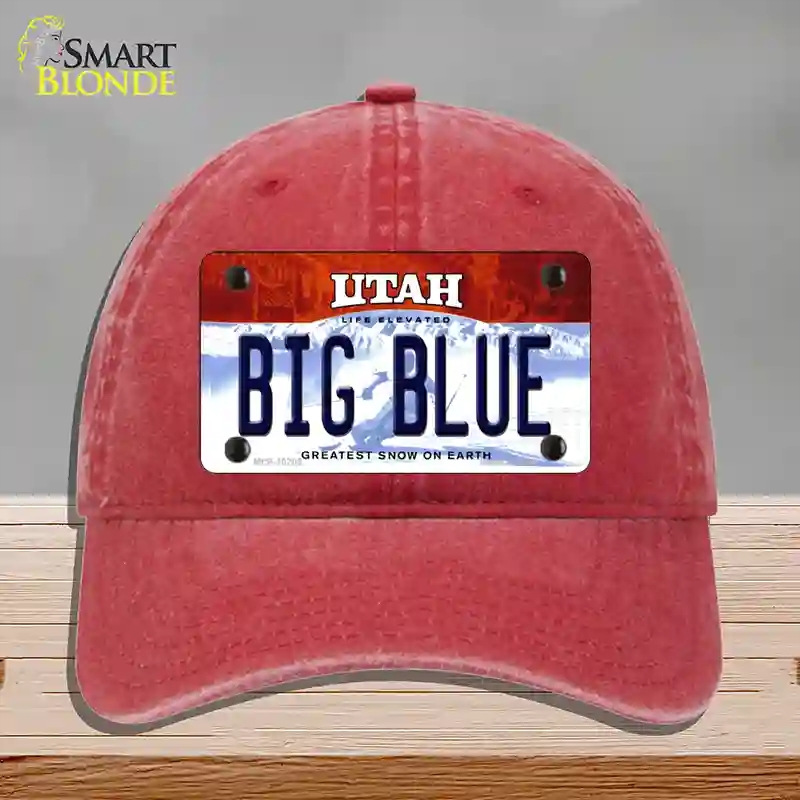 HAT13-MLP-10202 Big Blue Utah Novelty License Plate Hat, Unconstructed Cotton - Red