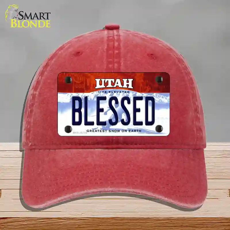HAT13-MLP-10219 Blessed Utah Novelty License Plate Hat, Unconstructed Cotton - Red