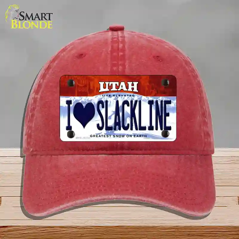 HAT13-MLP-10237 I Love Slackline Utah Novelty License Plate Hat, Unconstructed Cotton - Red