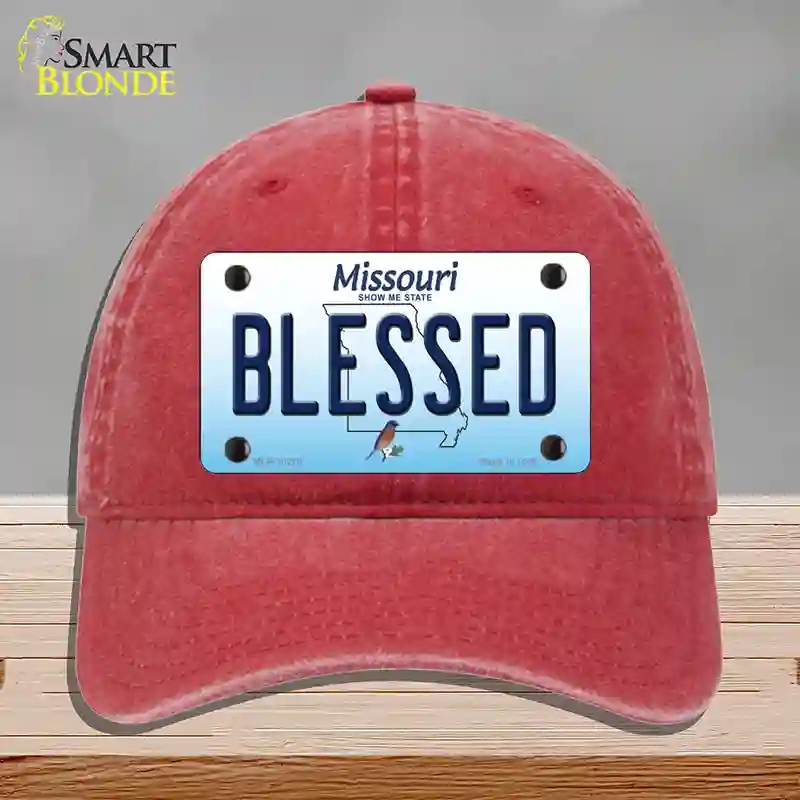 HAT13-MLP-10270 Blessed Missouri Novelty License Plate Hat, Unconstructed Cotton - Red