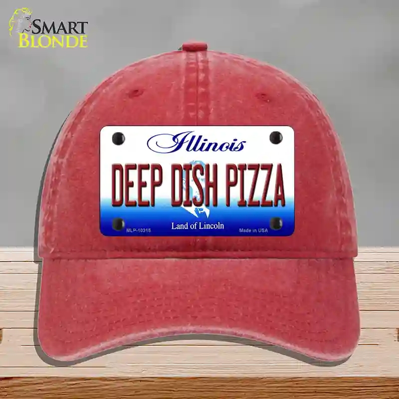 HAT13-MLP-10315 Deep Dish Pizza Illinois Novelty License Plate Hat, Unconstructed Cotton - Red