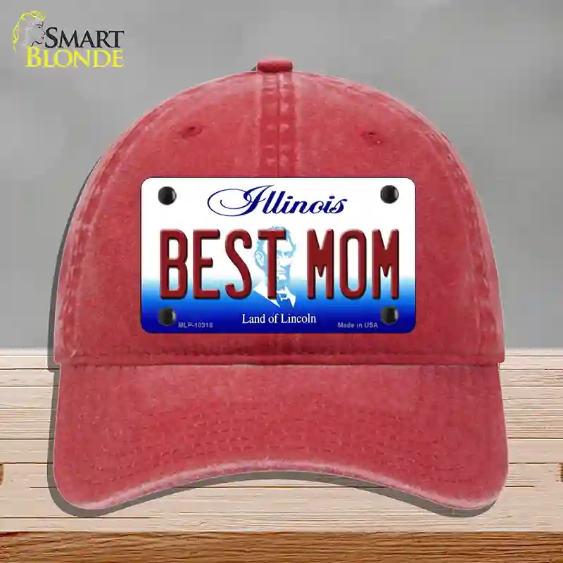 HAT13-MLP-10318 Best Mom Illinois Novelty License Plate Hat, Unconstructed Cotton - Red
