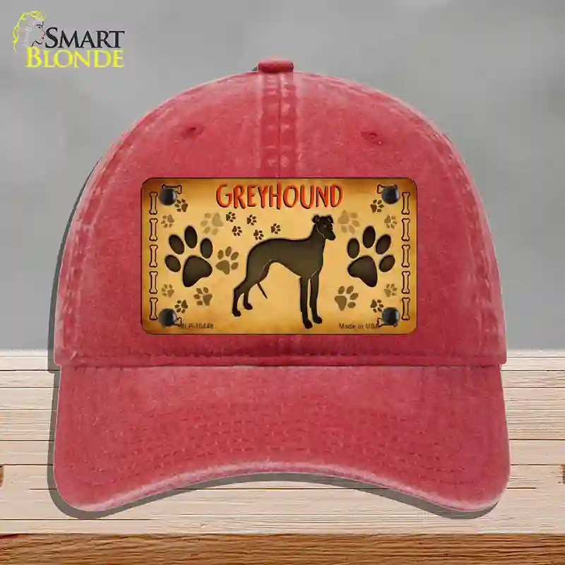 HAT13-MLP-10448 Greyhound Novelty License Plate Hat, Unconstructed Cotton - Red