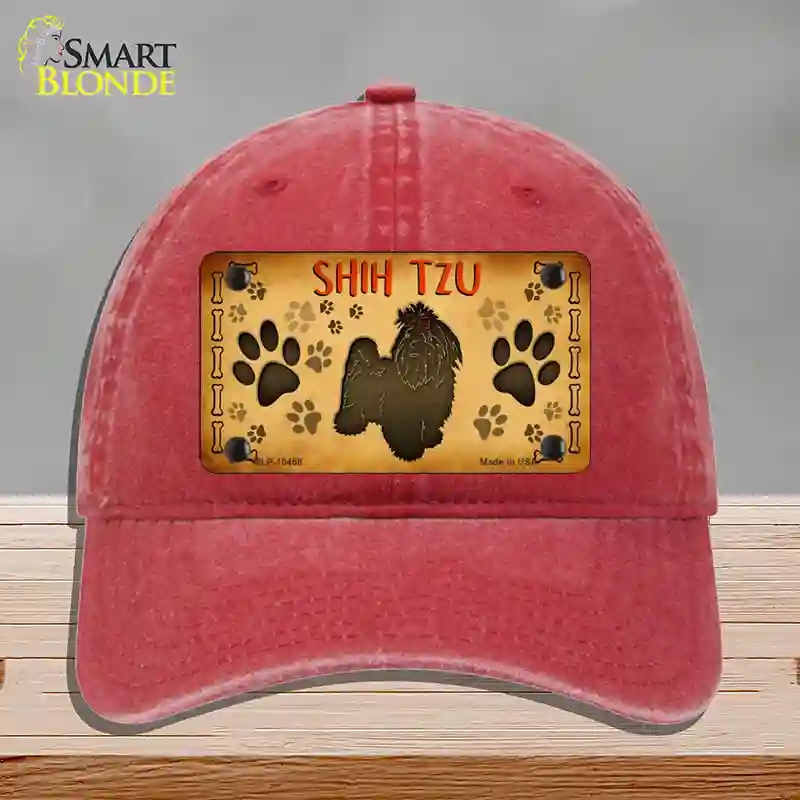 HAT13-MLP-10458 Shih Tzu Novelty License Plate Hat, Unconstructed Cotton - Red