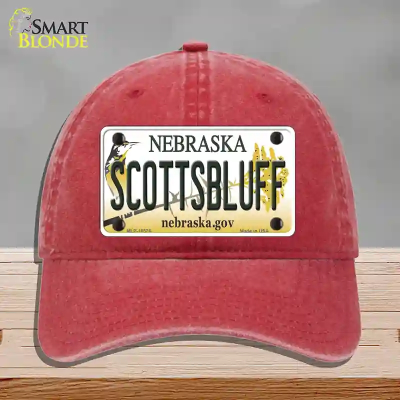 HAT13-MLP-10576 Scottsbluff Nebraska Novelty License Plate Hat, Unconstructed Cotton - Red