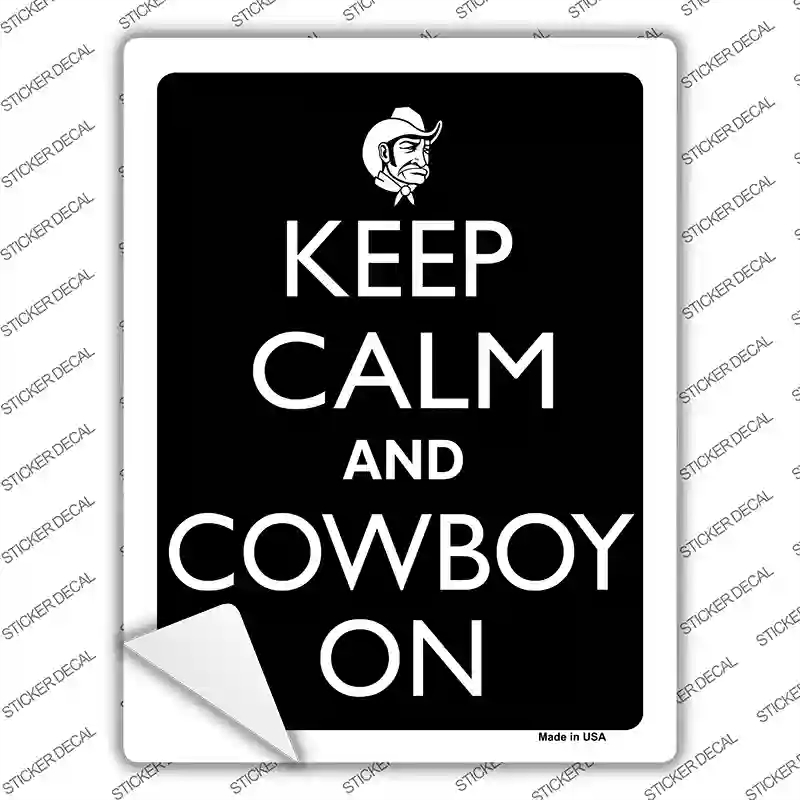 P-2129s-S Keep Calm & Cowboy on Novelty Rectangle Sticker Decal, Small
