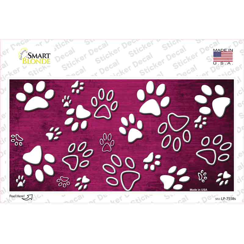 LP-7558s-M Pink White Paw Oil Rubbed Novelty Sticker Decal, Medium